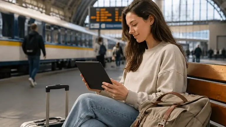 Жінка працює в громадському транспорті із 5G від Київстар